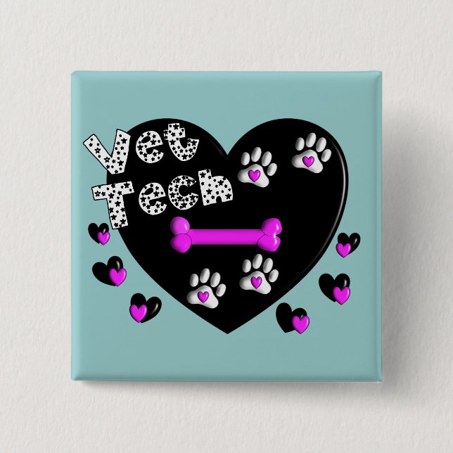 Vet Tech BLACK AND WHITE HEARTS 15 Cm Square Badge (Front)