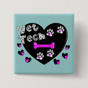 Vet Tech BLACK AND WHITE HEARTS 15 Cm Square Badge
