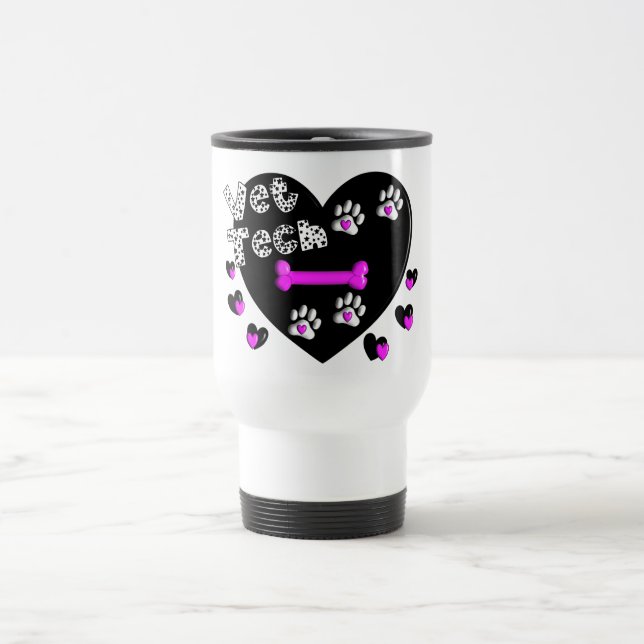 Vet Tech BLACK AND WHITE HEARTS Travel Mug (Center)