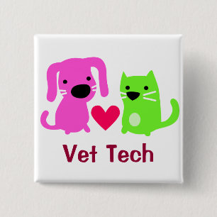 Vet Tech Dog & Cat with Heart 15 Cm Square Badge