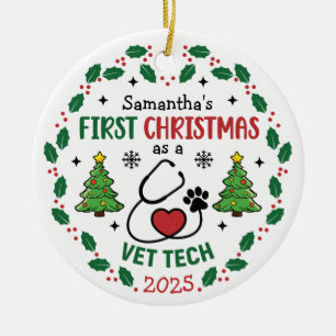Vet Tech First Christmas Personalised Round Ceramic Tree Decoration