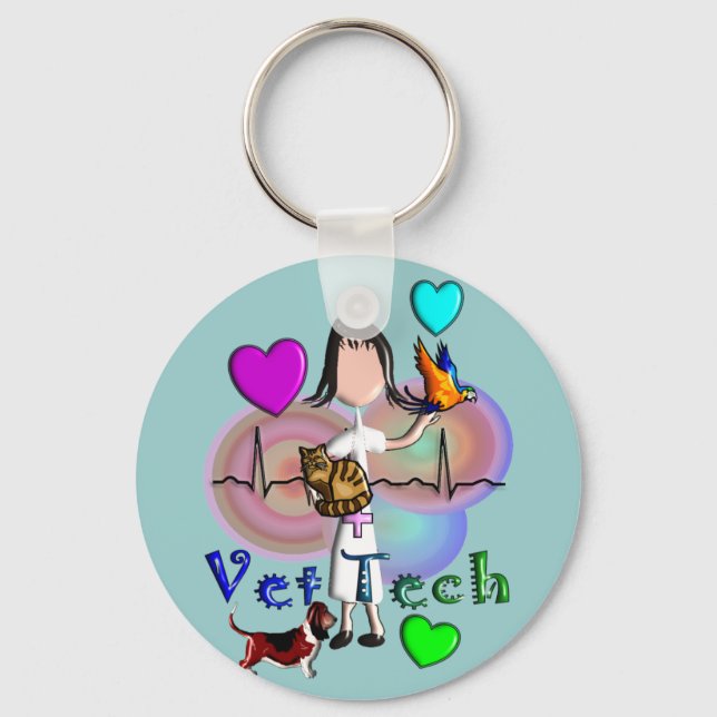 Vet Tech Gifts Unique Embossed Style Graphics Key Ring (Front)