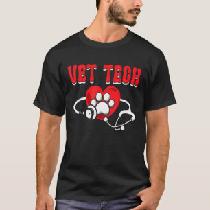 Vet Tech Love Animals Love And Care Paw Print Stet T-Shirt