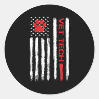 Vet Tech Veterinary Technician American Flag Paw P Classic Round Sticker