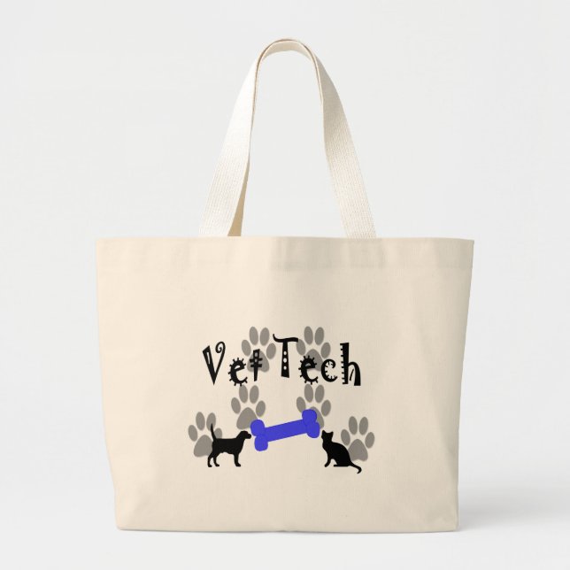 Vet TECH With Dog Bone Large Tote Bag (Front)