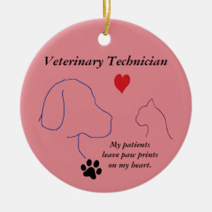 Vet Technician - Paw Prints on My Heart #2 Pink Ce Ceramic Tree Decoration