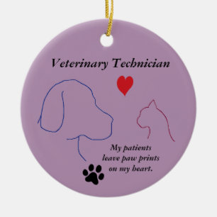 Vet Technician - Paw Prints on My Heart #2 Purple Ceramic Tree Decoration