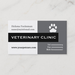 Vet/Veterinary Clinic, paw grey, black Business Card