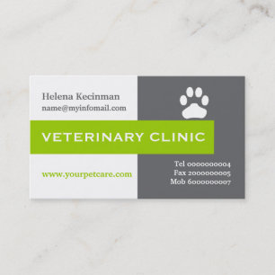 Vet/Veterinary Clinic, paw lime green eye-catching Business Card