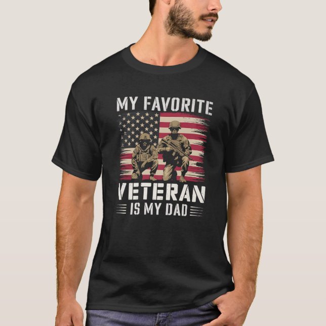 Veteran Dad American Flag Proud Military Child Gif T-Shirt (Front)