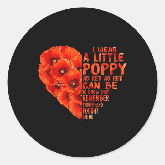 Veteran Day Lest We Forget Red Poppy Flower Usa Classic Round Sticker (Front)