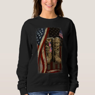 Veteran Dog Tag Combat Boots American Flag Hand Pu Sweatshirt