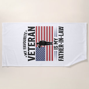 Veteran Father In Law Patriotic Vintage Quote Desi Beach Towel