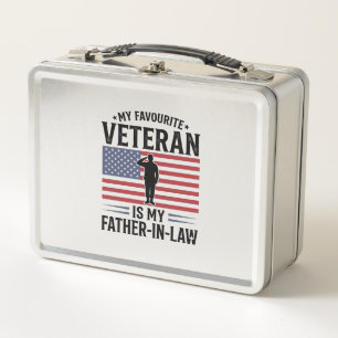 Veteran Father In Law Patriotic Vintage Quote Desi Metal Lunch Box