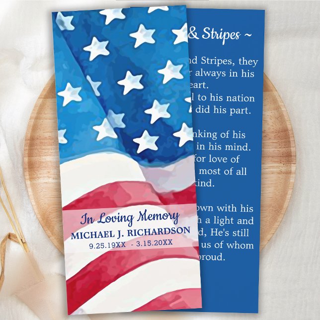 Veteran Funeral Prayer Bookmark American Flag Card (Creator Uploaded)