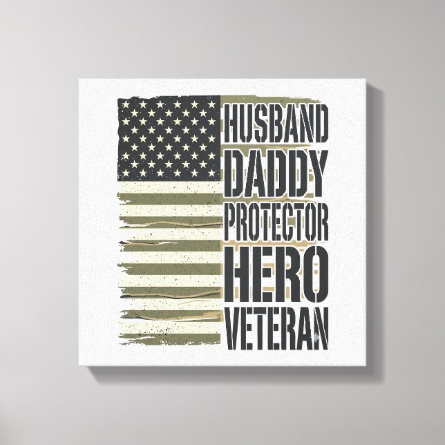 Veteran Husband Daddy Protector Hero Flag Shirt De Canvas Print (Front)