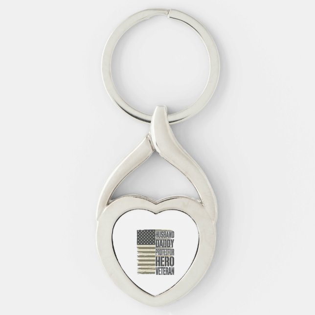 Veteran Husband Daddy Protector Hero Flag Shirt De Key Ring (Front)