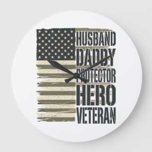 Veteran Husband Daddy Protector Hero Flag Shirt De Large Clock