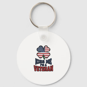 Veteran Kiss Me Patriotic Clover Vintage Shirt_1 Key Ring