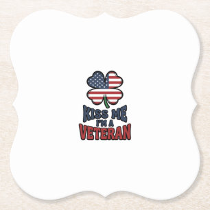 Veteran Kiss Me Patriotic Clover Vintage Shirt_1 Paper Coaster