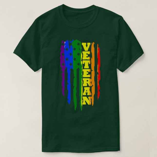 Veteran LGB Gay Pride Rainbow American Flag Milita T-Shirt (Design Front)
