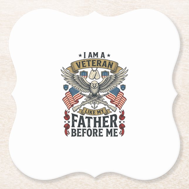 Veteran Like My Father Before Me Eagle Paper Coaster (Front)