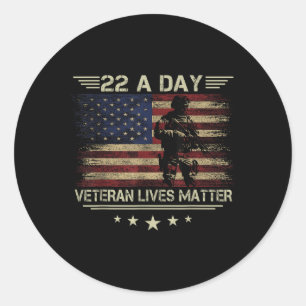 Veteran Lives 22 Day Suicide Awareness Ptsd Vetera Classic Round Sticker