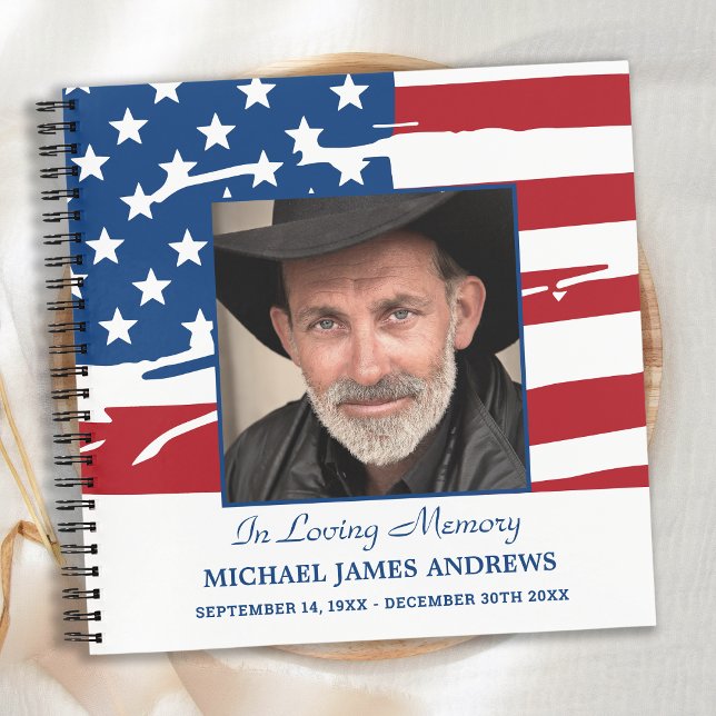 Veteran Memorial American Flag Funeral Guestbook Notebook (Creator Uploaded)