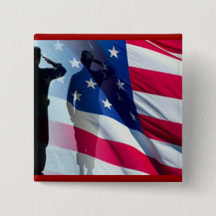 Veteran Salutes the Flag Patriotic 15 Cm Square Badge
