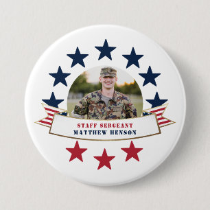 Veteran Service Photo Red White Blue Button