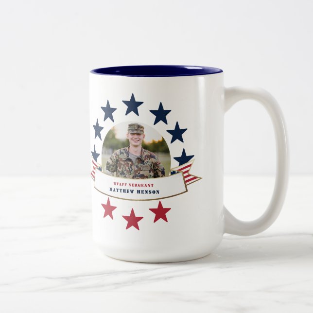 Veteran Service Photo Red White Blue Two-Tone Coff Two-Tone Coffee Mug (Right)