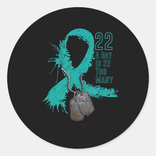 Veteran Suicide Awareness Ribbon 22 A Day Is 22 To Classic Round Sticker (Front)
