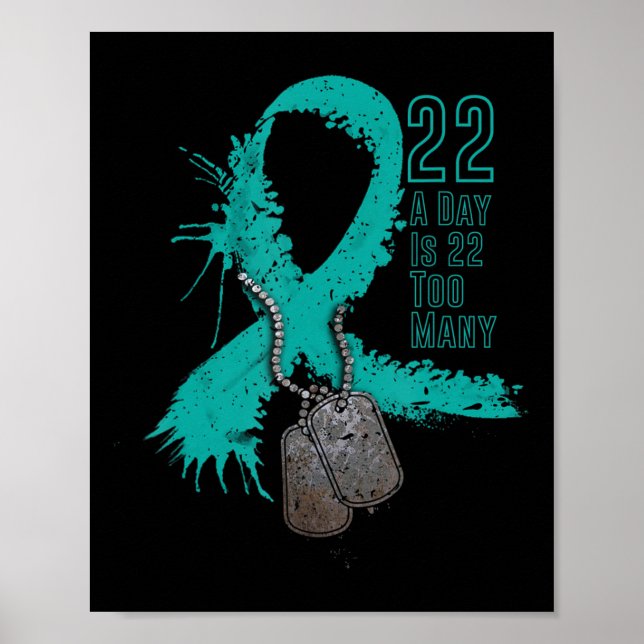 Veteran Suicide Awareness Ribbon 22 A Day Is 22 To Poster (Front)