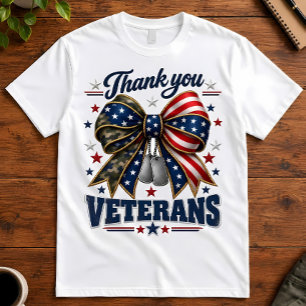 Veteran Supporter Thank You Veterans Camo Bow T-Shirt