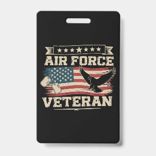 Veteran US Air Force American America Flag  ID Badge
