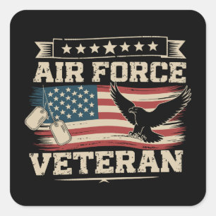 Veteran US Air Force American America Flag  Square Sticker