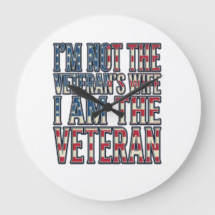 Veteran Wife Quote Patriotic Vintage Vector Design Large Clock