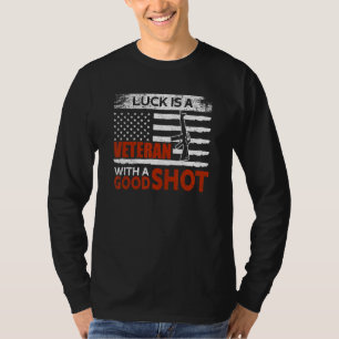 Veteran With A Good Shot USA Flag Proud American V T-Shirt