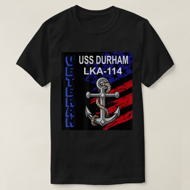 Veterans Day Amphibious Cargo Ship USS Durham LKA- T-Shirt (Design Front)