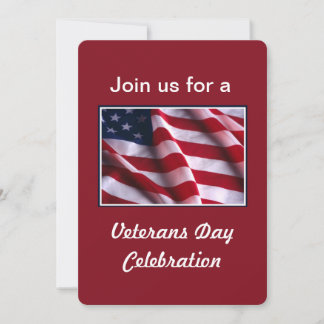 Veterans Day Celebration, Flag on Red Invitation