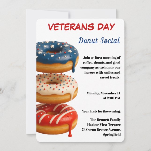 Veterans Day | Donut Social Celebration Invitation (Front)