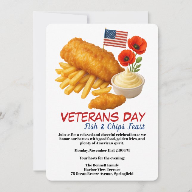 Veterans Day | Fish and chips Celebration Invitation (Front)