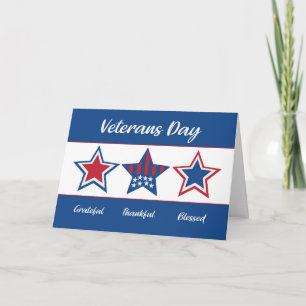Veterans Day Grateful and Blessed Patriotic Stars Card
