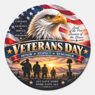 Veterans Day Honour Respect Remember Patriotic Classic Round Sticker
