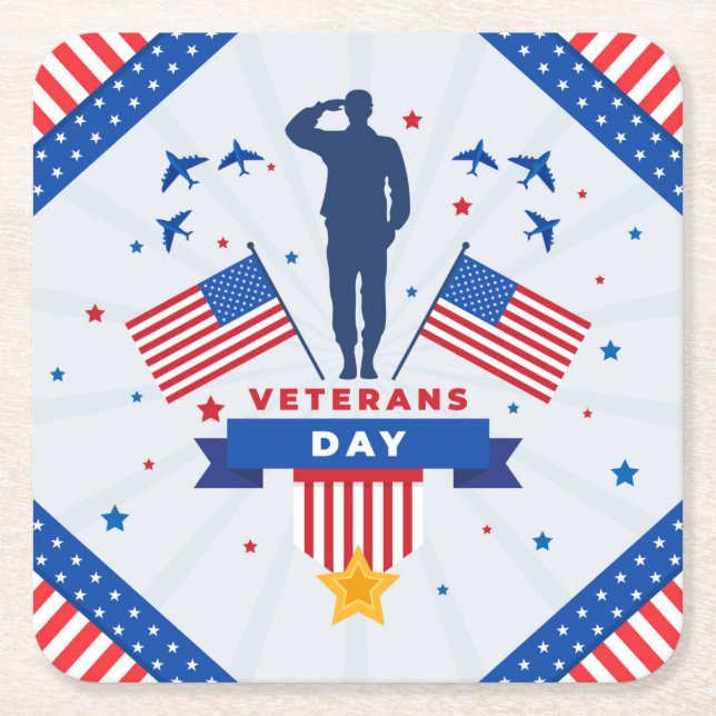 Veterans Day - Honouring all who served  Square Paper Coaster (Front)