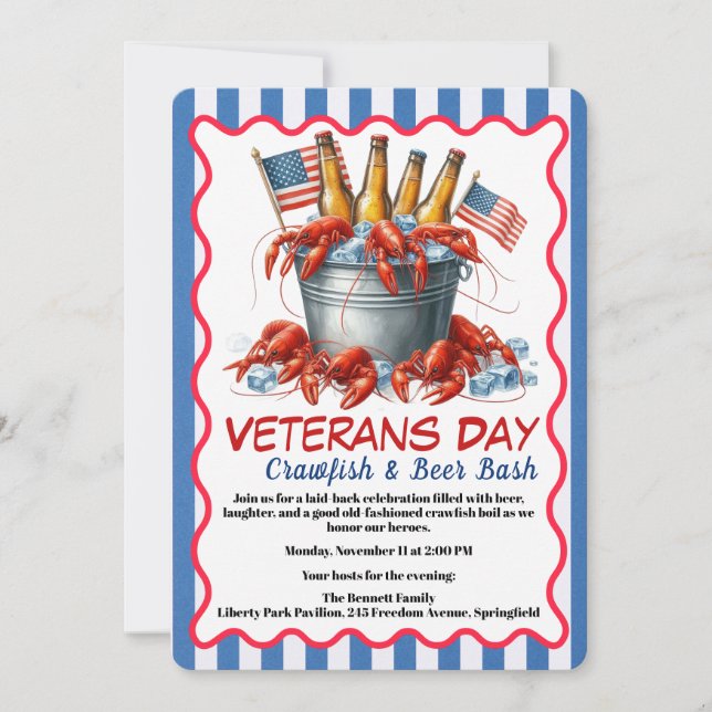 Veterans Day Invitation | Crawfish & Beer Party (Front)