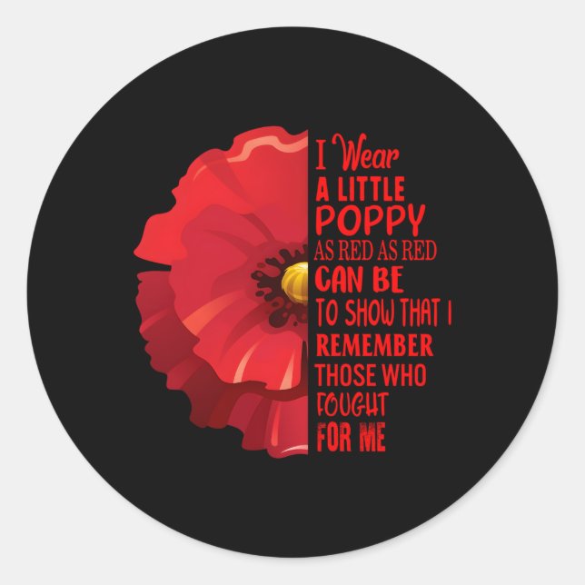 Veterans Day Lest We Forget Red Poppy Flower Usa M Classic Round Sticker (Front)