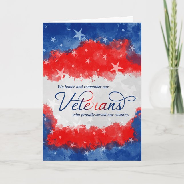 Veterans Day Red White and Blue Watercolor Holiday Card (Front)
