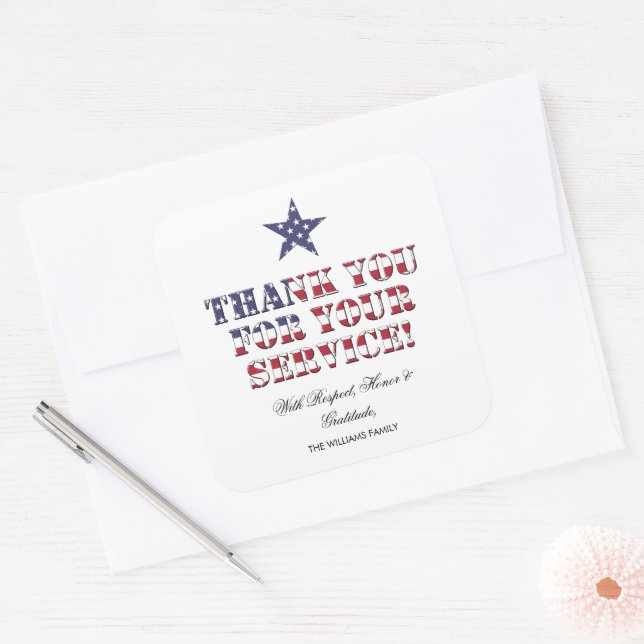 Veterans Day Thank You for Your Service Square Sticker (Envelope)