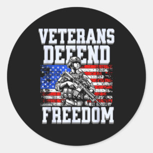 Veterans defend freedom us patriotic army soldier classic round sticker